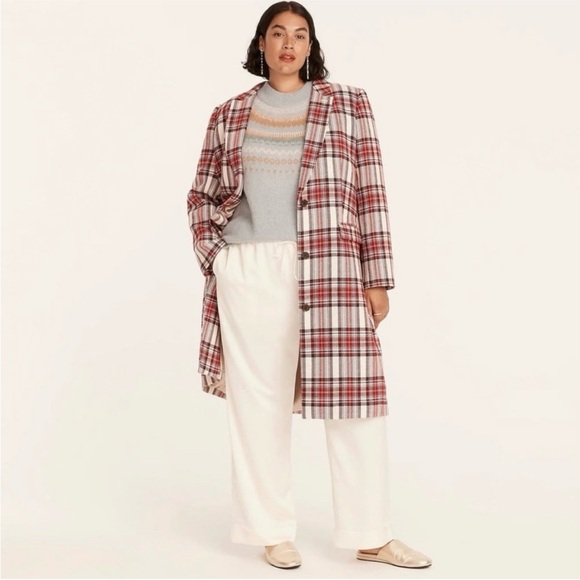 J. Crew Alfie Topcoat in Vintage Plaid Italian Wool Ivory Red Sz 6 - Picture 13 of 13
